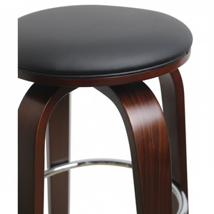 Cuscino in legno massello con cuscino imbottito e anello poggiapiedi in metallo nero per uso cucina - Product Image 1