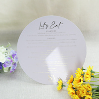 Tarjeta de invitación de boda acrílica de forma redonda blanca elegante, hoja de oro, tarjeta de menú de boda acrílica, personalizada aceptada
