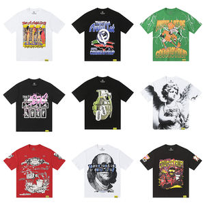 Camiseta de Alta Calidad, 100% Algodón Grueso, Estilo Urbano con Estampado de Grafiti, Camiseta Retro Holgada para Hombre - Product Image 3