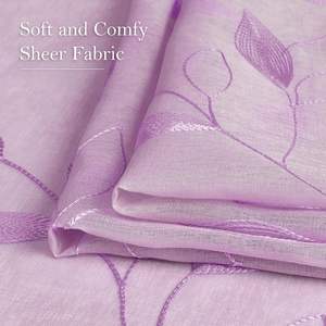 DaiRui Rideaux transparents <span class=keywords><strong>vert</strong></span> <span class=keywords><strong>sauge</strong></span> brodés à motif de feuilles avec poches en faux lin floral Rideaux de fenêtre en voile semi-transparent - Product Image 6