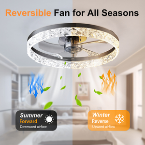 19.7'' Flush Mount Crystal <b>Ceiling</b> <b>Fan</b> Light 6 Speed Reversible Quiet DC Motor 3CCT Adjustable for Living Room Bedroom - Product Image 3