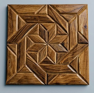 Tuiles décoratives en bois de Sheesham et de pin pour revêtements de sol et muraux intérieurs, panneaux en bois géométriques uniques pour salons - Product Image 5