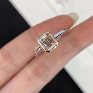 Anello Solitarie smeraldo di alta qualità di alta qualità rosa diamante da laboratorio 18K misura oro bianco anello promessa personalizzato per matrimonio - Product Image 1