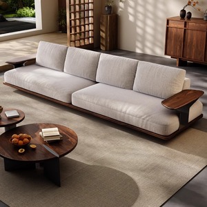 2025 Phong Cách Mới Rắn Gỗ Óc Chó <span class=keywords><strong>Sofa</strong></span> Đặt Phòng Khách Hiện Đại Thẳng Vải Với Bài Hát Thẩm Mỹ Ánh Sáng Sang Trọng Đồ Nội Thất Nhà - Product Image 1