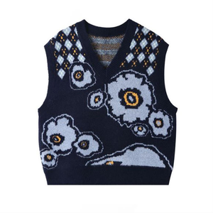 Gilet en tricot col en V sans manches pour homme, motif floral, tricot torsadé, cardigan à la taille pour superposition printanière - Product Image 1