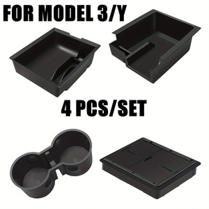Organizador lateral de asiento Tesla Modelo 3 <span class=keywords><strong>Y</strong></span> 2023, bandeja de consola central flocada con reposabrazos, cajón oculto, caja de almacenamiento para coche - Product Image 4