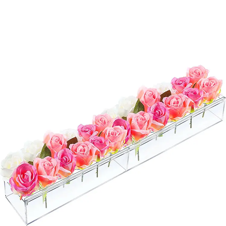 Hochzeit Herzstück lange Rechteck dekorative moderne klare Acryl Blumenvase mit LED-Licht