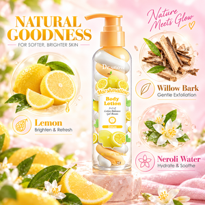 Productos para el cuidado corporal al por mayor OEM, loción corporal hidratante y aclarante profunda con vitamina C, aroma a malvavisco y limón en espiral para mujeres - Product Image 3