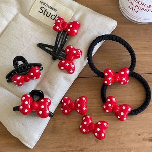 Pince à cheveux classique rouge à pois avec nœud et élastique à cheveux, mignonnes pinces à franges, pinces BB, pinces latérales, accessoires capillaires pour filles - Product Image 2
