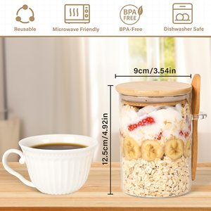 Overnight Oats High Borosilicate Glass Storage <b>Jar</b> Bamboo Airtight Lid Dishwasher Safe Moisture-Proof Food Container Snacks - Product Image 2