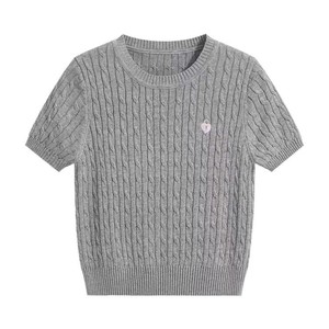 Suéter de Punto de Manga Corta para Mujer ZY, Cuello Redondo, Corte Ajustado, Color Gris, Top de Verano Transpirable - Product Image 5