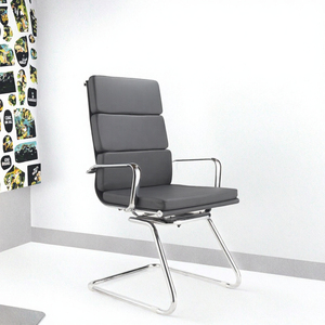 Silla Ejecutiva de Cuero PU Negro de Lujo, Respaldo Alto, Diseño Moderno, Sin Ruedas, para Oficina, Sala de Espera - Product Image 3