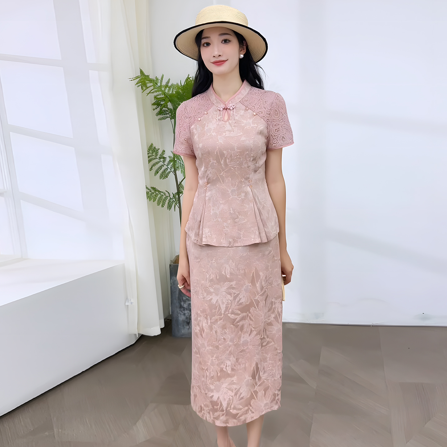 knee length dresses for ladies Lace-Top Peplum Maxi Dress | Top