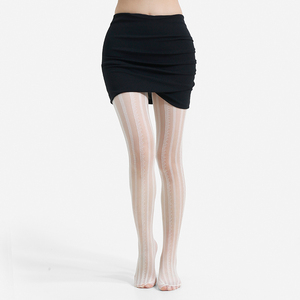Vertical Stripes <strong>Women</strong> Tight Jacquard Design Thin <strong>White</strong> <strong>Socks</strong> Soft Breathable Knit Pantyhose Factory Goods - Product Image 5