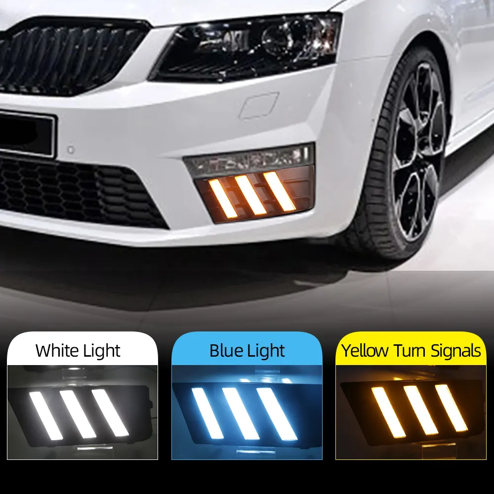 1 Set 12V Abs Led Drl Dagrijverlichting Met Turnning Geel Signaal Lamp Voor Skoda Octavia Rs A7 2016 2017