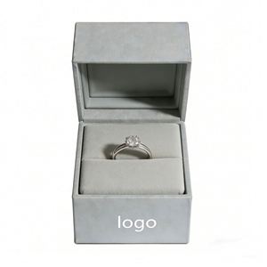 Factory Direct Customizable Grey Velvet Ring <b>Box</b> Premium Ideal for Jewelry & Proposal <b>Gift</b> Packaging - Product Image 1