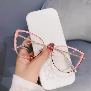 Fashion cat eye glasses metal frame anti-blue light reading glasses can be customized for elderly reading