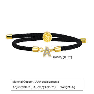 Popular Jewelry 26 Letters <b>Cubic</b> <b>Zirconia</b> Letters Adjustable Black Rope Chain <b>Bracelet</b> - Product Image 6