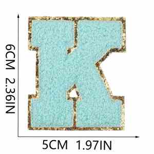 Patch brodé thermocollant en feutre non tissé chenille bleu lac 6 cm, motif lettre anglaise brodée, pour vêtements, DIY écologique - Product Image 3