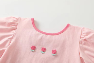 Logo personalizzato Summer Kids Girls Shirt Cute Flower Pink White Cotton Bow neonate Sweet T Shirt - Product Image 4