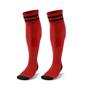 热高膝盖以上红色黑色条纹运动袜红色运动足球袜透气可定制