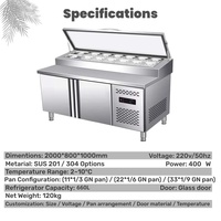 Meja Persiapan Pizza Stainless Steel dengan Pendingin Terintegrasi Tiga Pintu Termostat Digital Efisiensi Energi A+++ untuk Restoran
