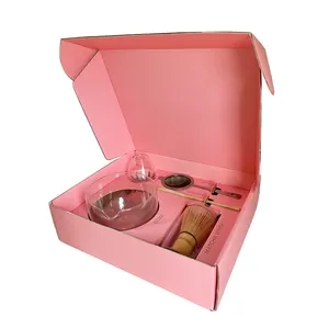 Ensemble de Matcha simple avec boîte rose personnalisable outils Macha librement assortis pour coffret cadeau Matcha