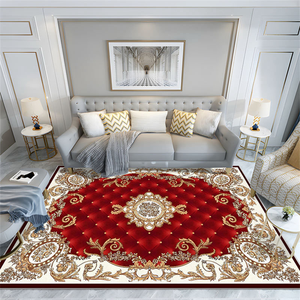 Tapis rectangulaire traditionnel à motifs floraux rouge beige pour salon, antidérapant, fabriqué à la machine, synthétique, à poils ras - Product Image 3