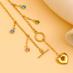 Fashion <b>Necklaces</b> Stainless Steel 18k Gold Plated Heart Pendant Colorful Gemstone <b>Toggle</b> Clasp Dainty Everyday Jewelry for Women - Product Image 3