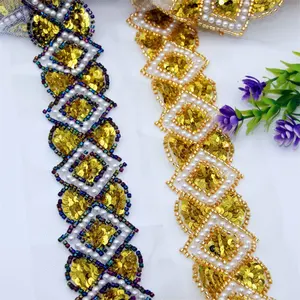 Grosir 5Cm Tulle mewah batas renda pemangkasan etnik Organza emas Guipure payet jala bordir renda Trim untuk gaun wanita