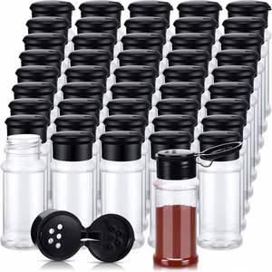 Round <b>Plastic</b> Spice <b>Jars</b> Seasoning Containers <b>With</b> Black Screw <b>Lids</b> Shake Empty Storage Spice Containers 150ml - Product Image 1