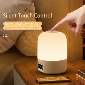 Lampe de chevet LED tactile douce pour chambre d'enfant avec horloge, trois températures de couleur, rechargeable, veilleuse d'allaitement pour bébé - Product Image 2