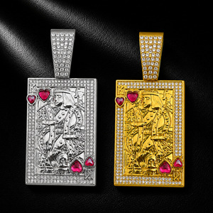 Collana con Ciondolo a Forma <span class=keywords><strong>di</strong></span> Asso <span class=keywords><strong>di</strong></span> Cuori in Lega e Strass, Catena Cubana, Gioielli Hip Hop Iced Out, Pronta Consegna, Vendita all'Ingrosso - Product Image 2