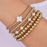 Pulseras de Perlas de Agua Dulce con Detalles en Oro de 18K, Delicadas, Resistentes al Agua, de Acero Inoxidable, Elásticas, Clásicas, Apilables, para Regalo