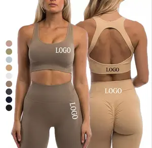 2024 baru legging bokong berkerut olahraga Bra olahraga punggung terbuka celana Yoga pinggang tinggi set Yoga tanpa kelim untuk wanita