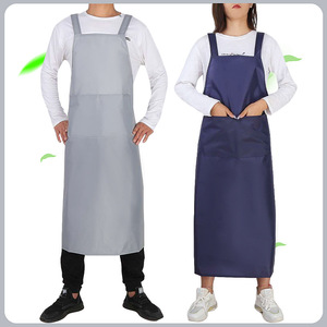 Waterproof Double-Shoulder <b>Apron</b> For Men And Women <b>Kitchen</b> Chef Workwear Adult TPU Coated Solid Color Gray Dark Blue - Product Image 1