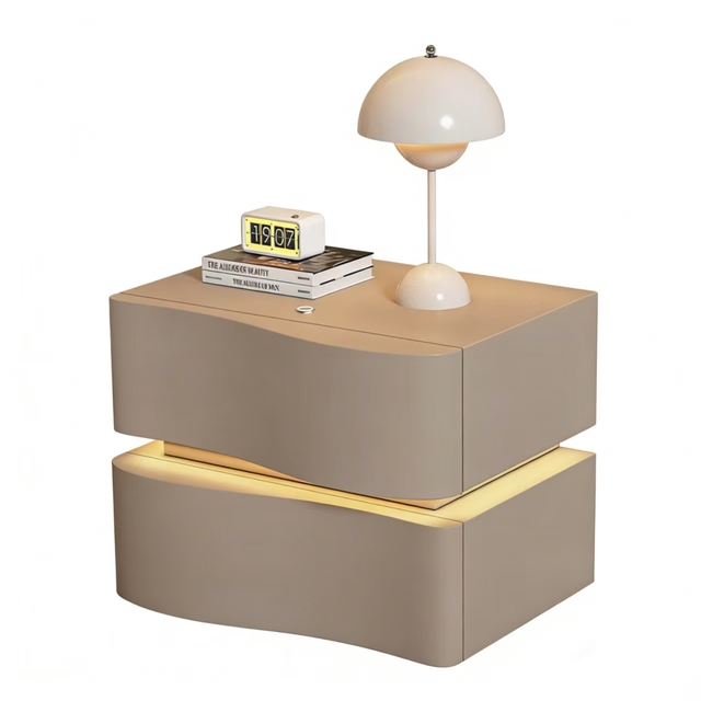 Solid Wood Modern Apartment Bedside Table Wireless Charging Bluetooth Speaker 2 Drawers LED Light-Luxury Multi-Functional