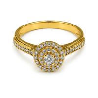 Bague de fiançailles Gourik SDR013 en laiton plaqué or avec moissanite créée en laboratoire, double rangée pavée, taille brillante, avril