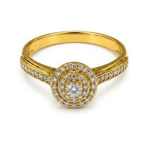 Anillo de Compromiso Gourik SDR013 de Latón Chapado en Oro con Moissanita Creada en Laboratorio, Engaste de Doble Hilera Pavé, Corte Brillante, Lujo - Product Image 1