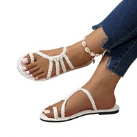 Sandales tongs grande taille de style européen et américain, minimalistes, à brides tressées, légères, respirantes, couleur unie, décontractées pour la plage