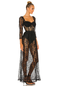 Sexy Delle Signore Del Merletto <span class=keywords><strong>Nero</strong></span> Vestito Da Partito Hollow Out Casual Increspature Manica Lunga Delle Donne del Vestito Maxi - Product Image 3