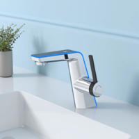 Robinet de salle de bain chromé avec affichage numérique LED, sans contact, hygiénique, à capteur intelligent pour lavabo, mitigeur automatique à capteur