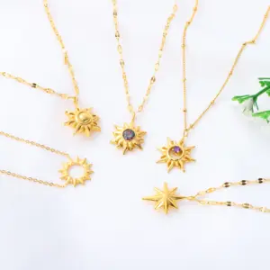 Delicate Stainless Steel Necklaces Hollow Sun Shape Trendy Fashion Gold Sun Zirconia Pendant Necklace Women Girl Gift