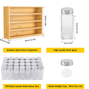 Bamboo <b>Spice</b> Rack With Glass <b>Jars</b> Metal Lids Stackable Kitchen Storage For <b>Spices</b> Size L Freshness Preservation - Product Image 4