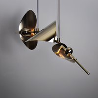 Lustre LED Géométrique Minimaliste de Luxe Nordique en Laiton, Suspension Artistique Créative pour Salle à Manger et Îlot de Cuisine