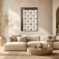 Seni Dinding Porselen Kristal Geometris 3D Wabi-Sabi Modern dengan Bingkai Aluminium, Lukisan Relief untuk Dekorasi Villa, Foyer, Lorong, dan Ruang Tamu