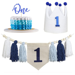 Lot de Décorations Premier Anniversaire Bébé : Guirlande à Pompons pour Chaise Haute et Chapeau, <span class=keywords><strong>Cadeau</strong></span> de Douche pour Garçons et Filles - Product Image 6