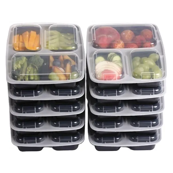 BPA free 3 compartment Durable Bento Lunch Box Reusable Plastic Food Meal Prep Containers
