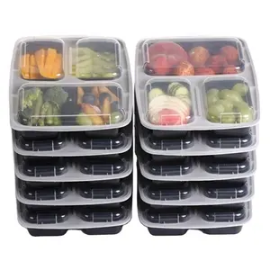 BPA मुक्त 3 डिब्बे टिकाऊ Bento दोपहर के भोजन के बॉक्स पुन: प्रयोज्य प्लास्टिक खाद्य भोजन प्रस्तुत करने का कंटेनरों