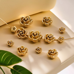 3D Rose Flower Beads | 18K PVD Gold Plated Stainless Steel Charm <b>Spacer</b> for DIY Bracelet Necklace Jewelry Making - Product Image 4